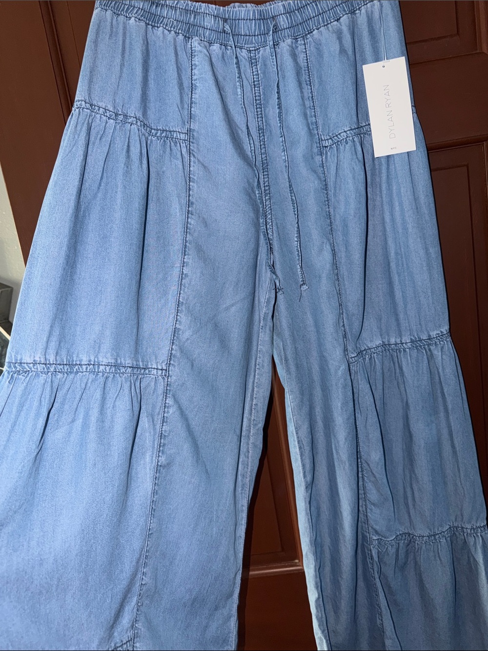 Light Blue Tiered Wide-Leg Denim Pants - Picture 2 of 6